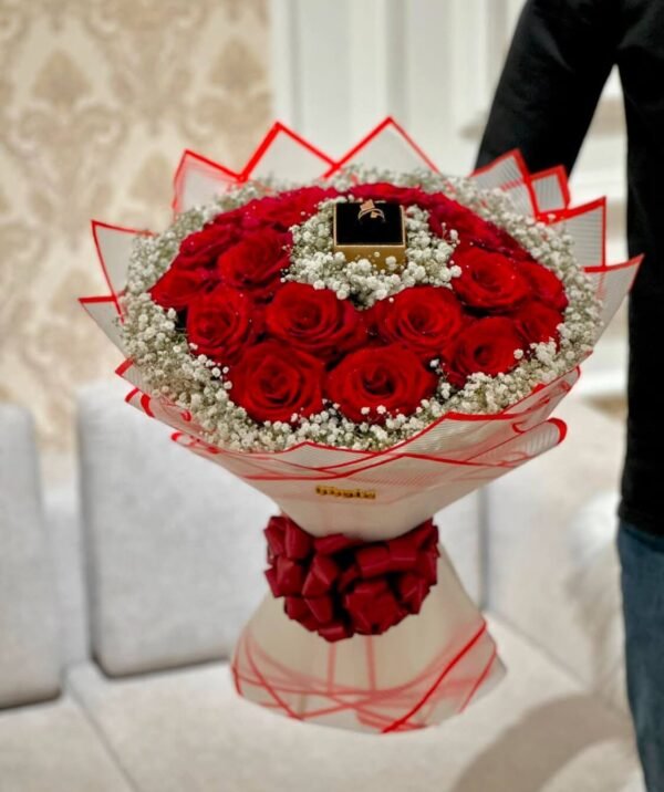 Propose Day Special Rose Bouquet with a Diamond Ring Charm